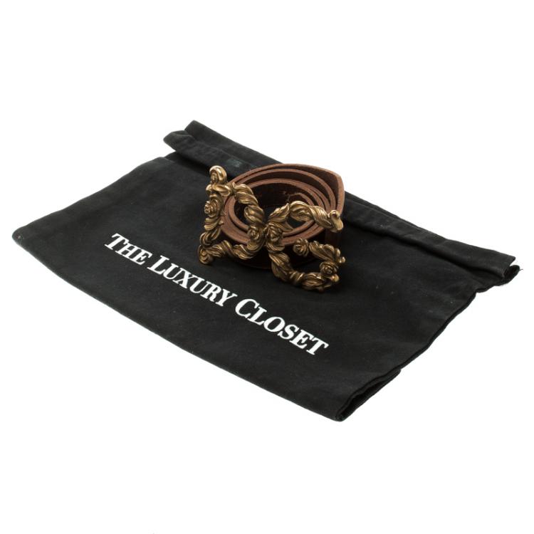 Pre Owned Dolce and Gabbana Brown Leather Baroque Logo Buckle Belt 105cm