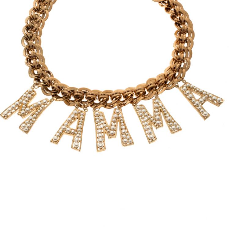 Dolce and Gabbana Faux Pearl Mamma Charm Gold Tone Necklace Dolce & Gabbana  | TLC