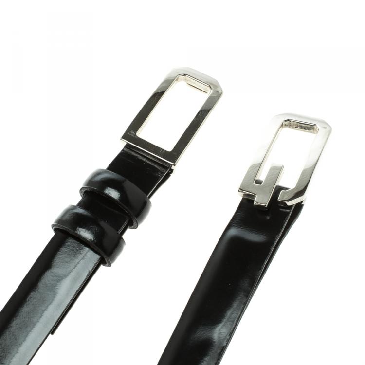 مملوكة مسبقًا Dolce and Gabbana Black Glossy Leather DG Logo Belt 75cm