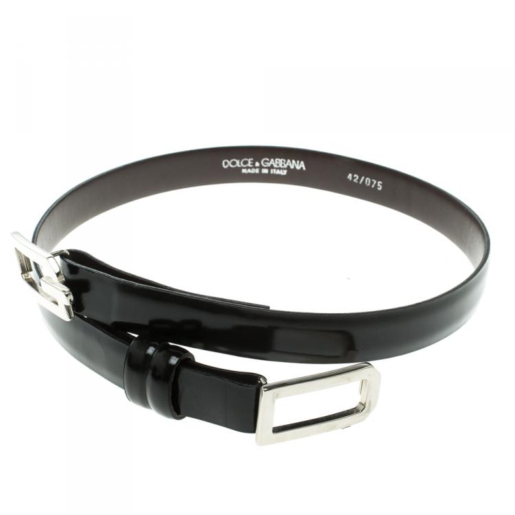 مملوكة مسبقًا Dolce and Gabbana Black Glossy Leather DG Logo Belt 75cm