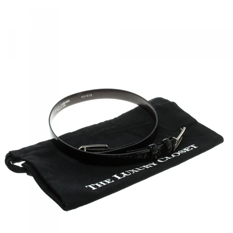 مملوكة مسبقًا Dolce and Gabbana Black Glossy Leather DG Logo Belt 75cm