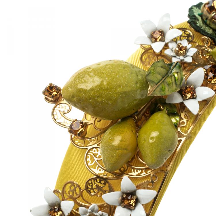 Pre Owned Dolce and Gabbana Yellow Lemon Crystal Embellished Headband