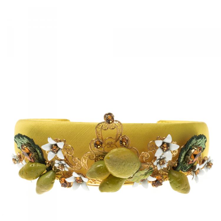 Pre Owned Dolce and Gabbana Yellow Lemon Crystal Embellished Headband