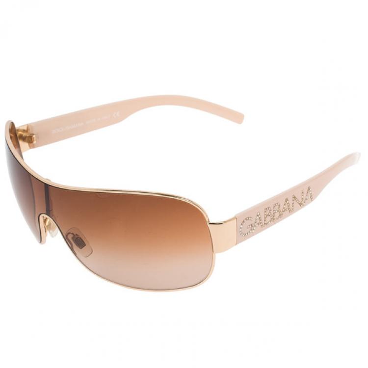 Pre Owned Dolce and Gabbana Beige Crystal Temple Sunglasses