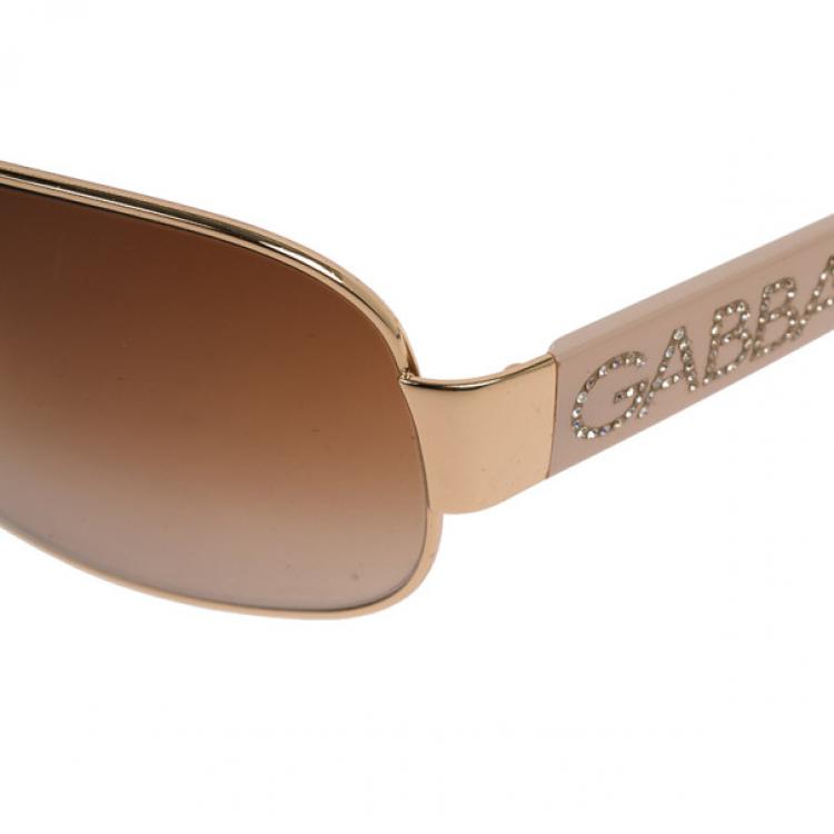 Pre Owned Dolce and Gabbana Beige Crystal Temple Sunglasses