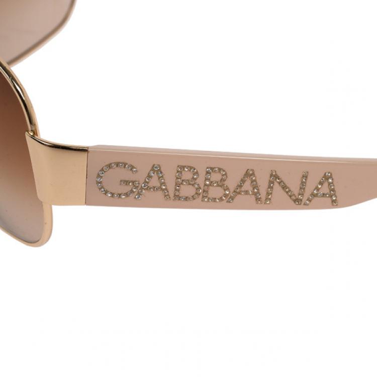 Pre Owned Dolce and Gabbana Beige Crystal Temple Sunglasses