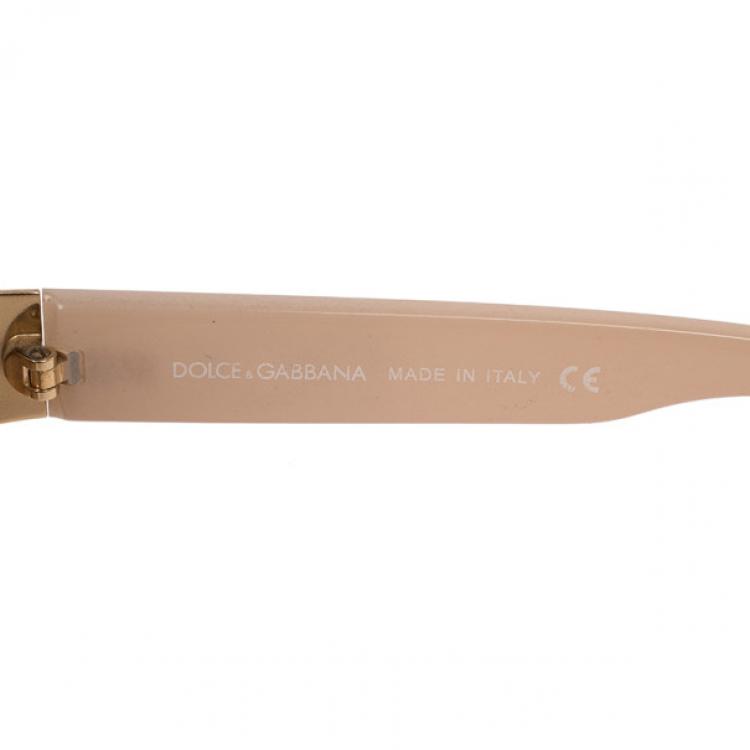 Pre Owned Dolce and Gabbana Beige Crystal Temple Sunglasses