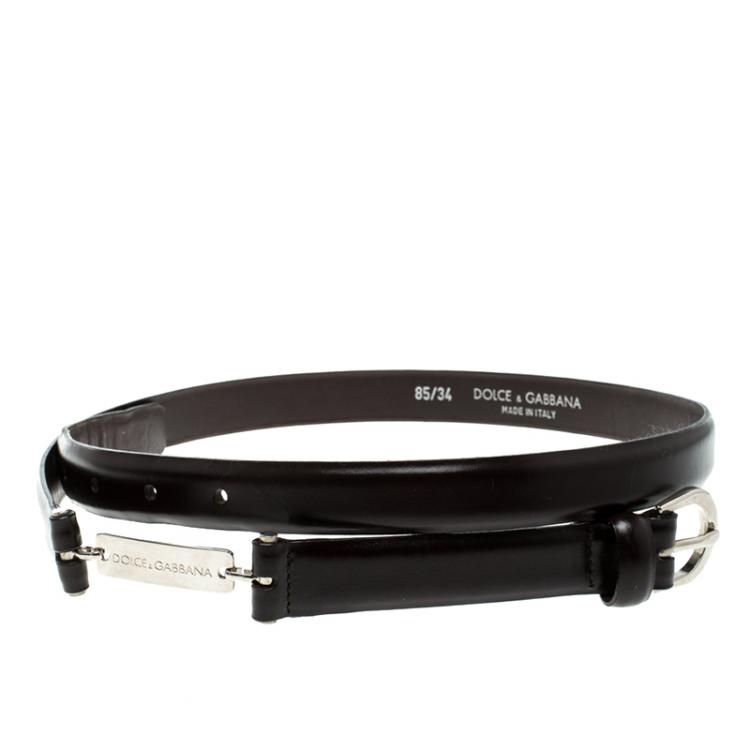 Pre Owned Dolce and Gabbana Dark Brown Glossy Leather Skinny Belt 85cm