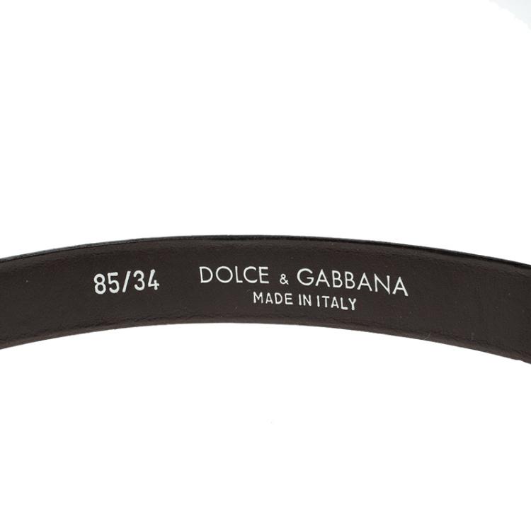 Pre Owned Dolce and Gabbana Dark Brown Glossy Leather Skinny Belt 85cm