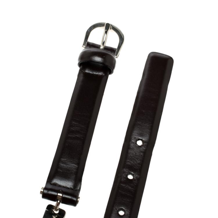 Pre Owned Dolce and Gabbana Dark Brown Glossy Leather Skinny Belt 85cm