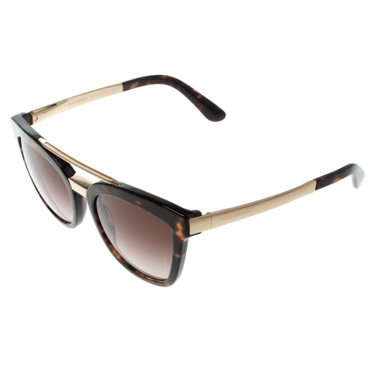 Pre Owned Dolce and Gabbana Dark Brown Tortoise DG 4269 Wayfarer Sunglasses