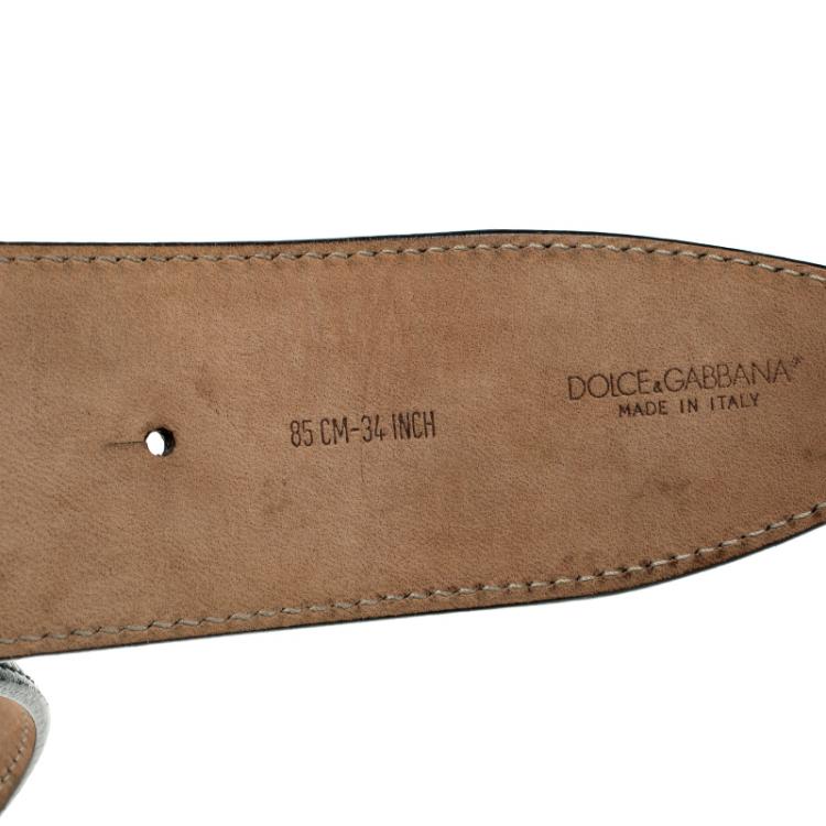 مملوكة مسبقًا Dolce And Gabbana Black Leather Crystal Embellished Logo Buckle Belt 85cm