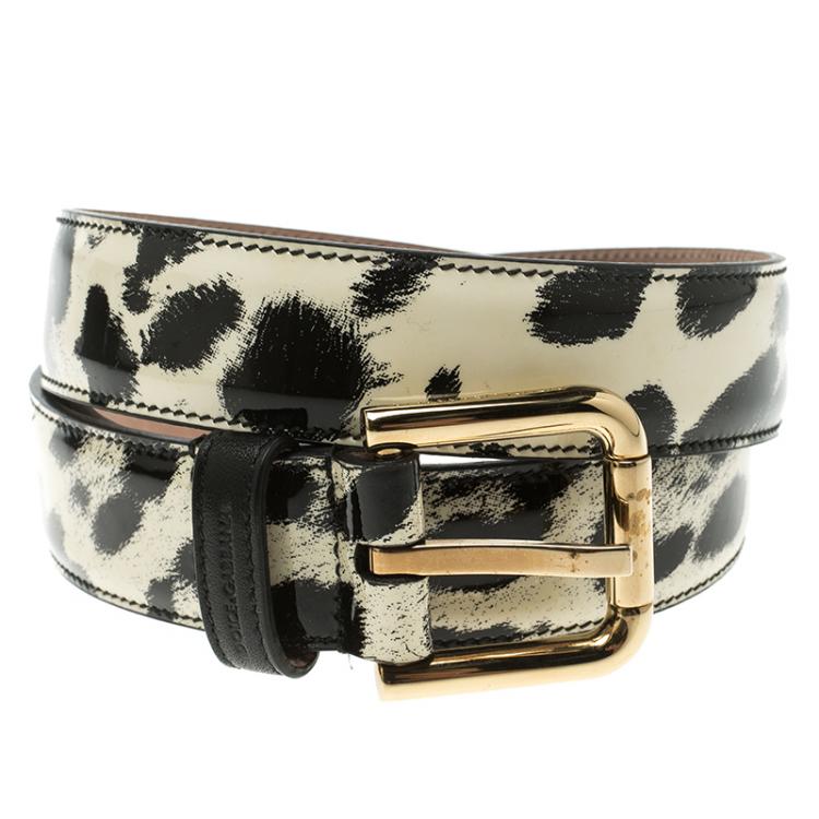 Pre Owned Dolce and Gabbana Leopard Print Patent Leather Belt 75 CM