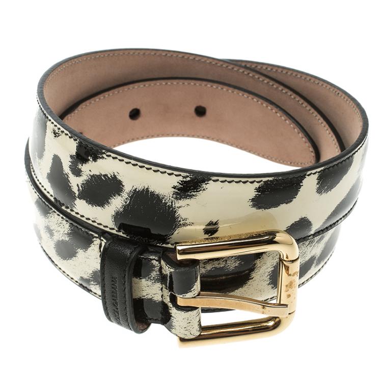 Pre Owned Dolce and Gabbana Leopard Print Patent Leather Belt 75 CM