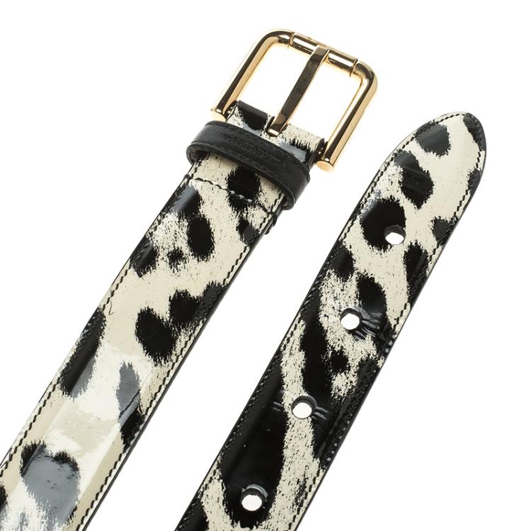 Pre Owned Dolce and Gabbana Leopard Print Patent Leather Belt 75 CM