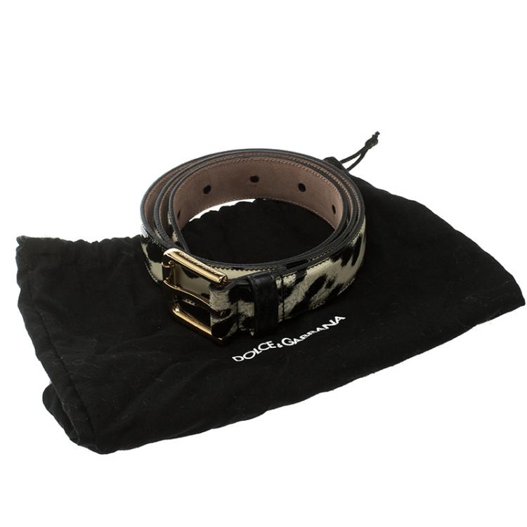 Pre Owned Dolce and Gabbana Leopard Print Patent Leather Belt 75 CM