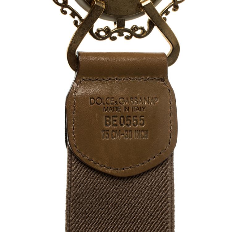 Pre Owned Dolce and Gabbana Dark Beige Canvas Elastic Heritage Waist Belt 75 CM