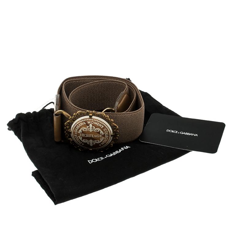 Pre Owned Dolce and Gabbana Dark Beige Canvas Elastic Heritage Waist Belt 75 CM