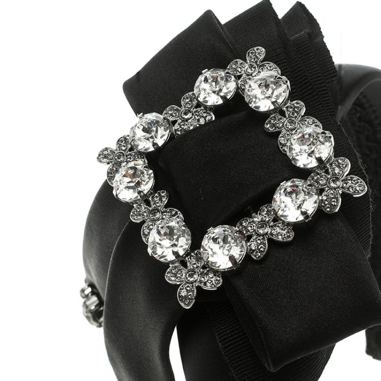 Pre Owned Dolce and Gabbana Black Satin Crystal Embellished Bow Headband