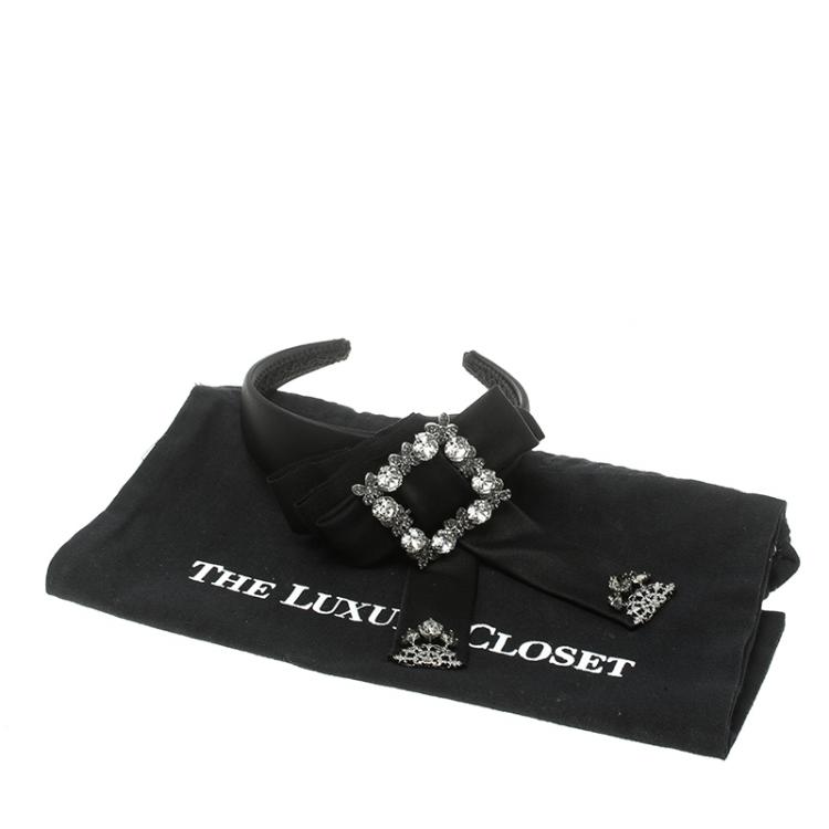 Pre Owned Dolce and Gabbana Black Satin Crystal Embellished Bow Headband