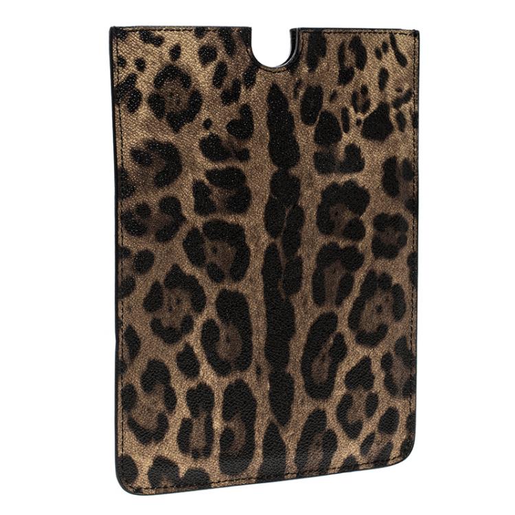 Pre Owned Dolce and Gabbana Brown Leopard Print Leather iPad Mini Case