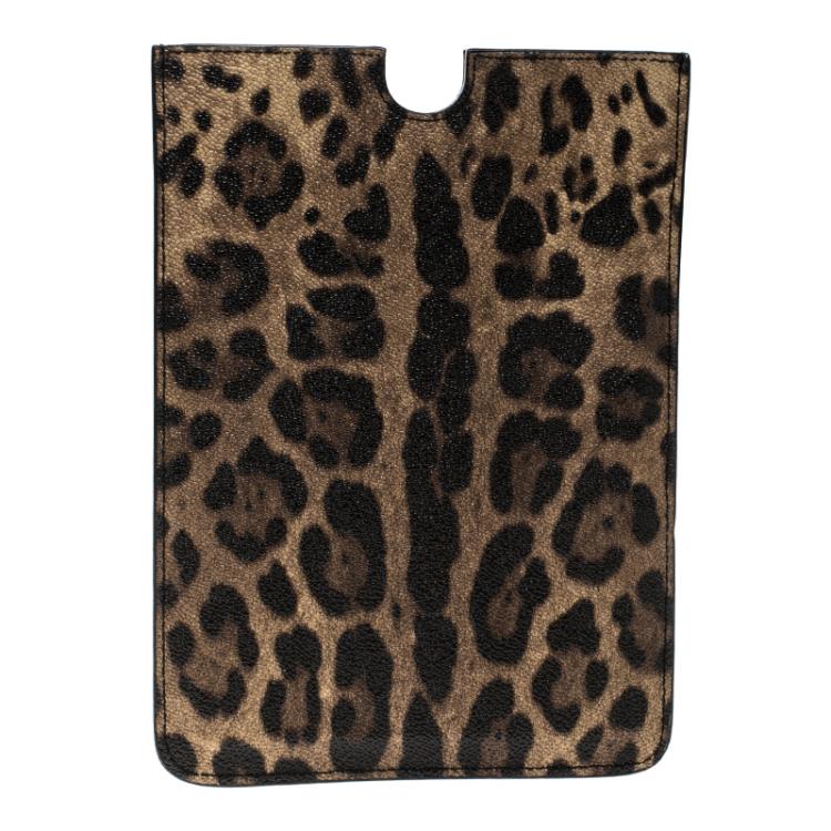 Pre Owned Dolce and Gabbana Brown Leopard Print Leather iPad Mini Case