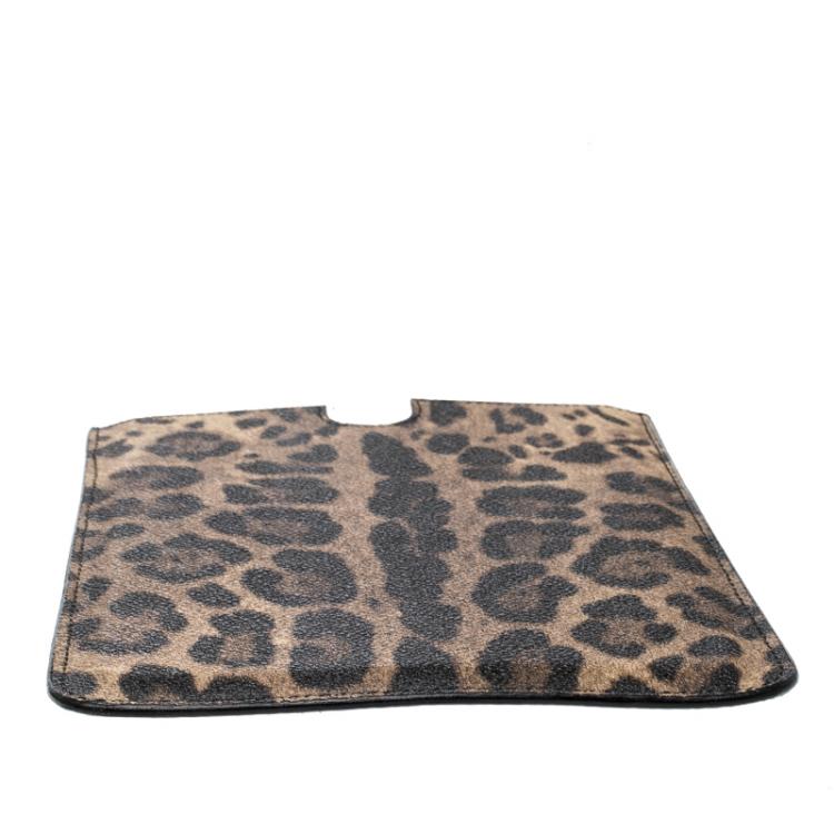 Pre Owned Dolce and Gabbana Brown Leopard Print Leather iPad Mini Case