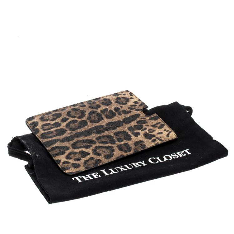 Pre Owned Dolce and Gabbana Brown Leopard Print Leather iPad Mini Case