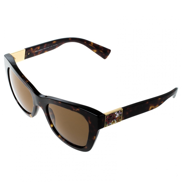 Pre Owned Dolce and Gabbana Brown Tortoise/Brown DG4214 Cat Eye Sunglasses