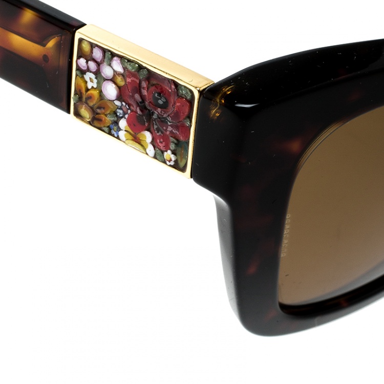 Pre Owned Dolce and Gabbana Brown Tortoise/Brown DG4214 Cat Eye Sunglasses