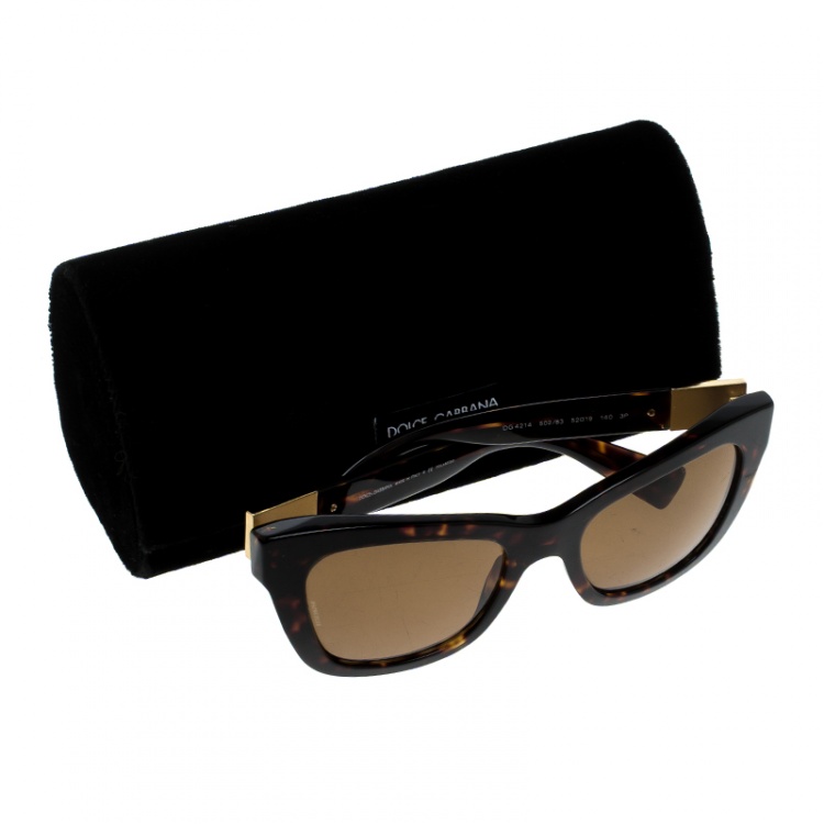 Pre Owned Dolce and Gabbana Brown Tortoise/Brown DG4214 Cat Eye Sunglasses