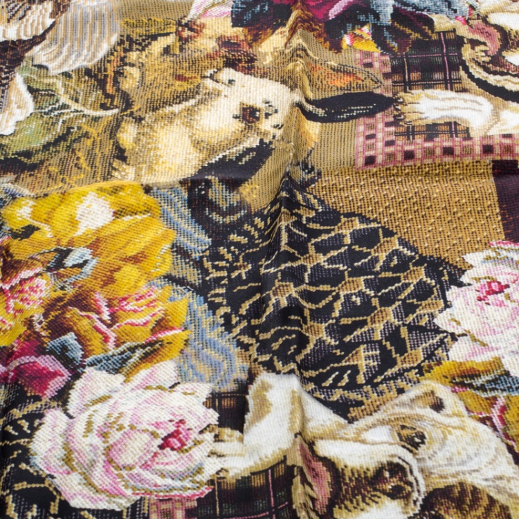Pre Owned Dolce and Gabbana Multicolor Animal Cross Stitch Printed Square Scarf