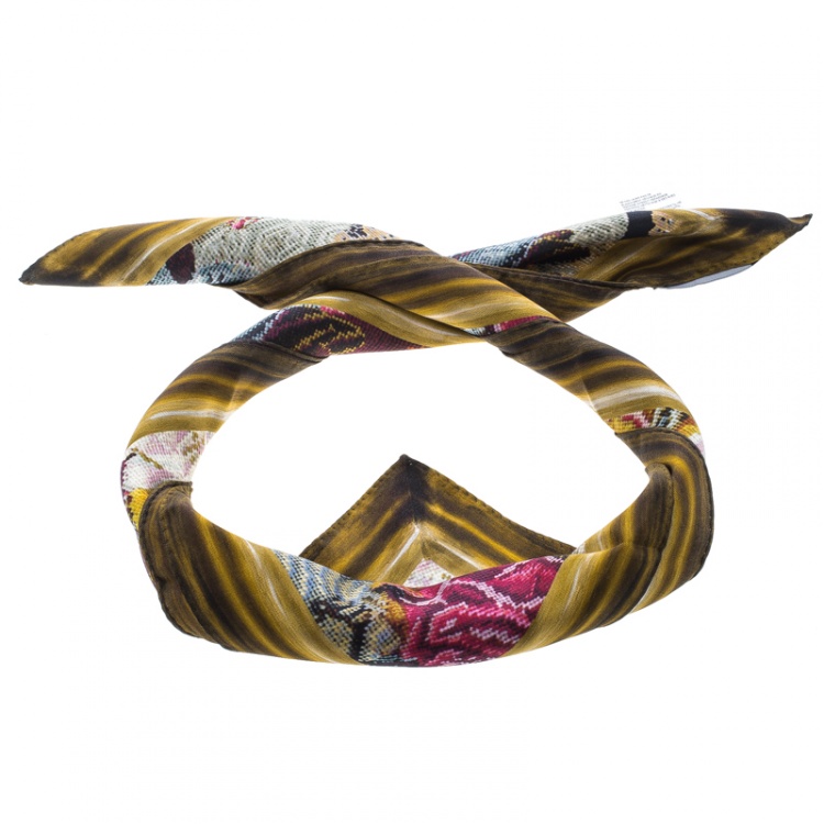 Pre Owned Dolce and Gabbana Multicolor Animal Cross Stitch Printed Square Scarf