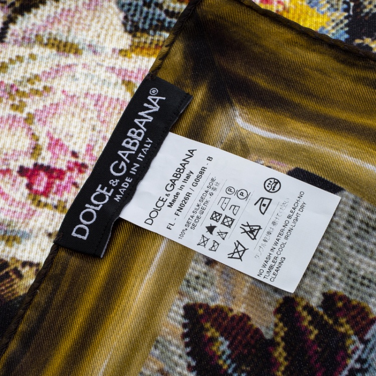 Pre Owned Dolce and Gabbana Multicolor Animal Cross Stitch Printed Square Scarf