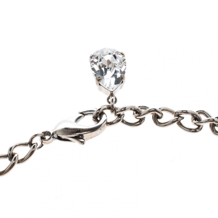 Pre Owned Dolce and Gabbana Crystal Flower Silver Tone Necklace