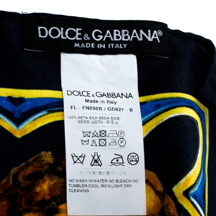 Pre Owned Dolce and Gabbana Pineapple Print Striped Silk Square Scarf
