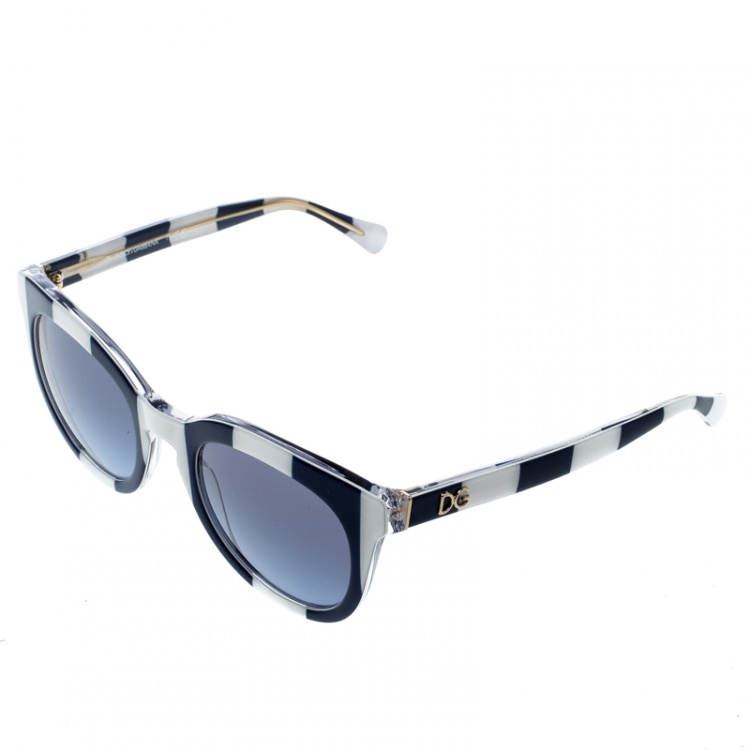 Pre Owned Dolce and Gabbana Blue and White Striped DG4249 Wayfarer Sunglasses
