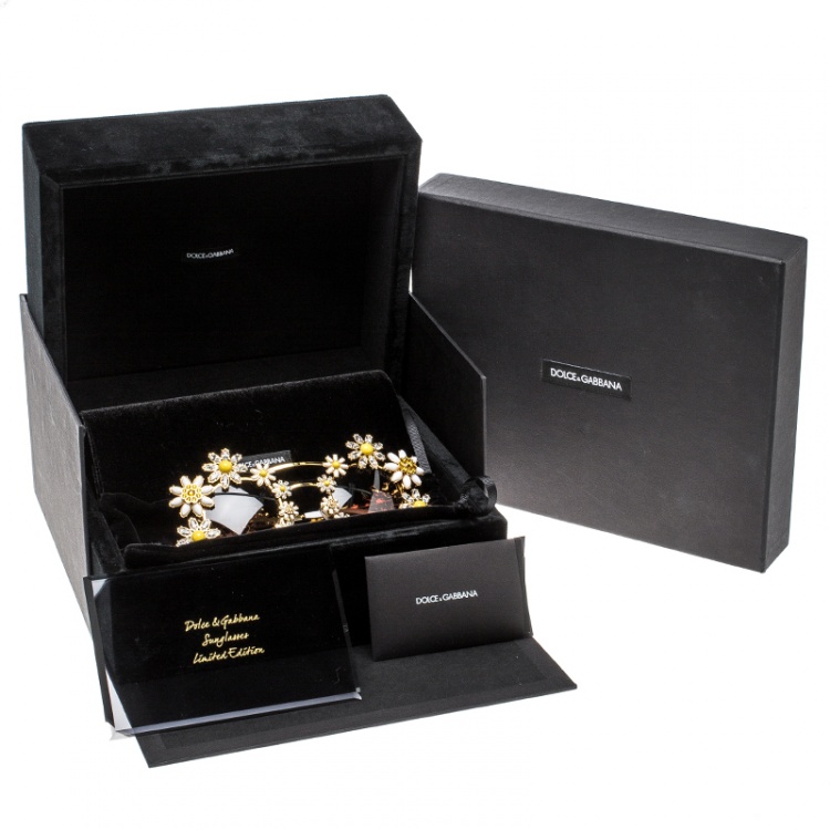 Pre Owned Dolce and Gabbana Gold Tone/Brown Gradient DG2153 -B Limited Edition Daisy Sunglasses