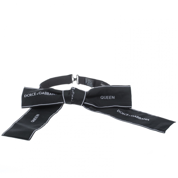 Pre Owned Dolce and Gabbana Black Logo Embroidered Ribbon Style Bow Tie