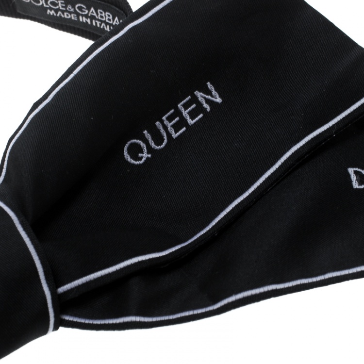 Pre Owned Dolce and Gabbana Black Logo Embroidered Ribbon Style Bow Tie