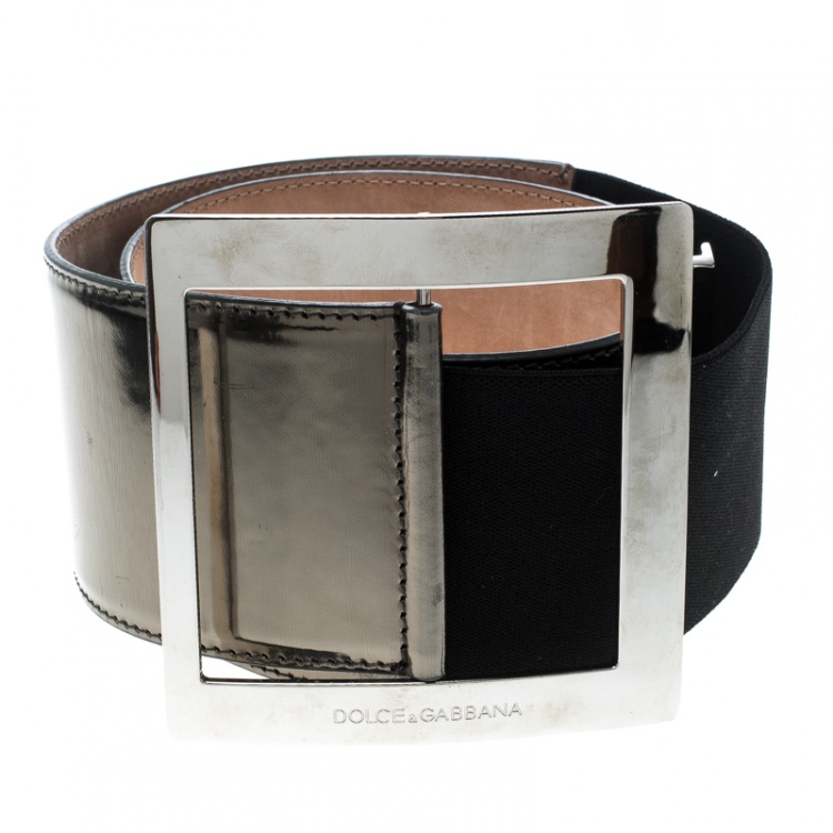 Pre Owned Dolce and Gabbana Metallic Grey Patent Leather Waist Belt 90cm
