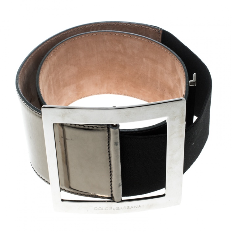 Pre Owned Dolce and Gabbana Metallic Grey Patent Leather Waist Belt 90cm