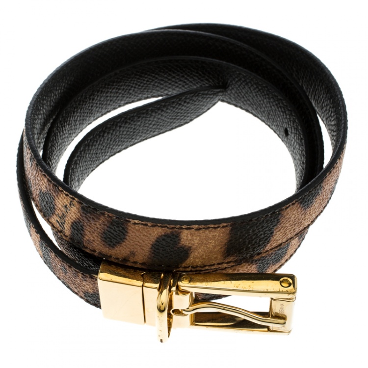 Pre Owned Dolce and Gabbana Brown Leopard Print Leather Belt 85cm