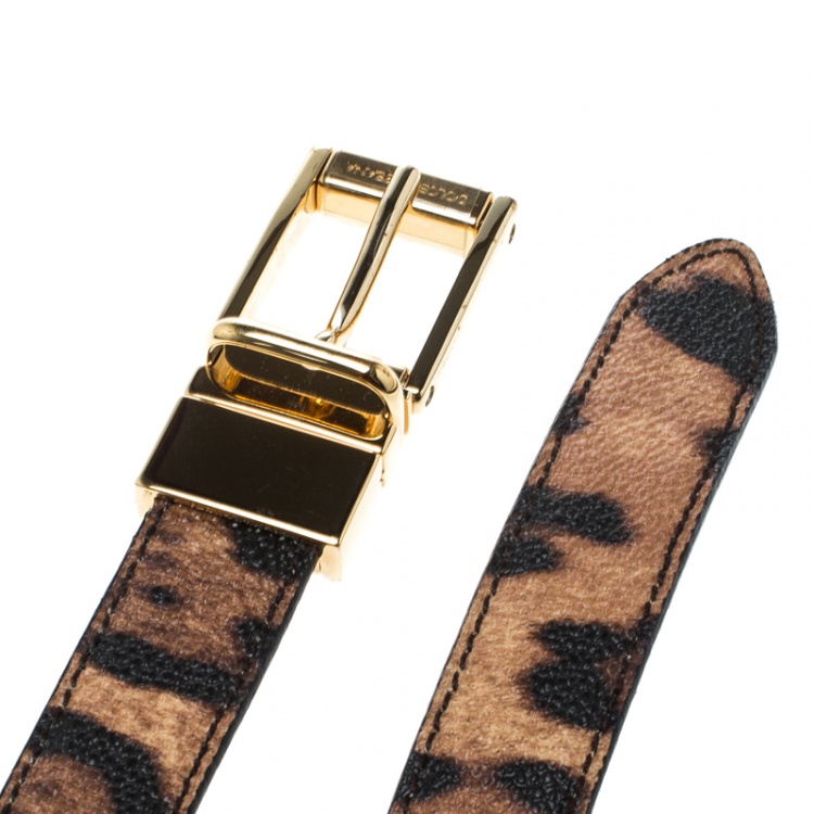 Pre Owned Dolce and Gabbana Brown Leopard Print Leather Belt 85cm