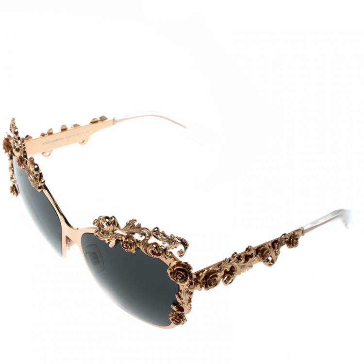 Pre Owned Dolce and Gabbana Gold/Black DG2121 Baroque Butterfly Sunglasses