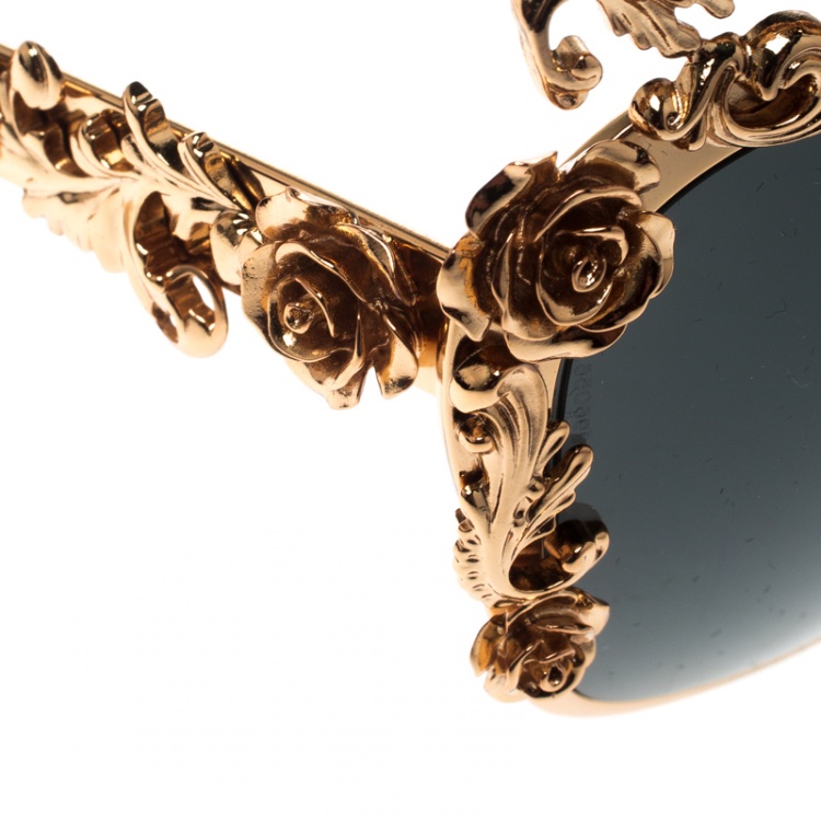 Pre Owned Dolce and Gabbana Gold/Black DG2121 Baroque Butterfly Sunglasses