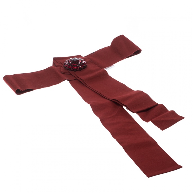 مملوكة مسبقًا Dolce and Gabbana Red Grosgrain Embellished Bow Waist Belt Size 44