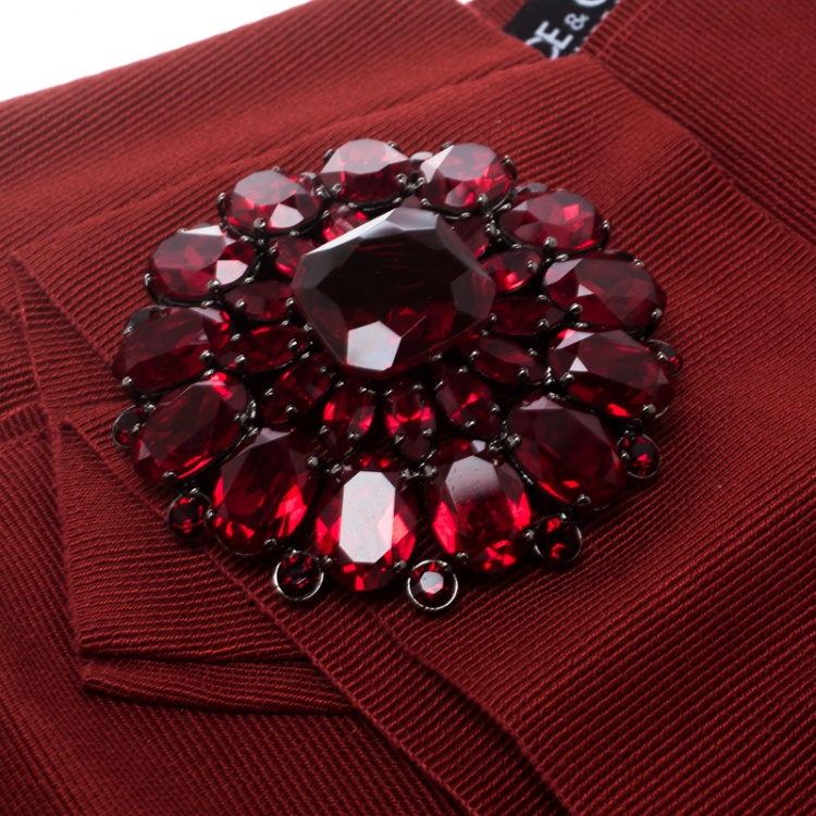 مملوكة مسبقًا Dolce and Gabbana Red Grosgrain Embellished Bow Waist Belt Size 44