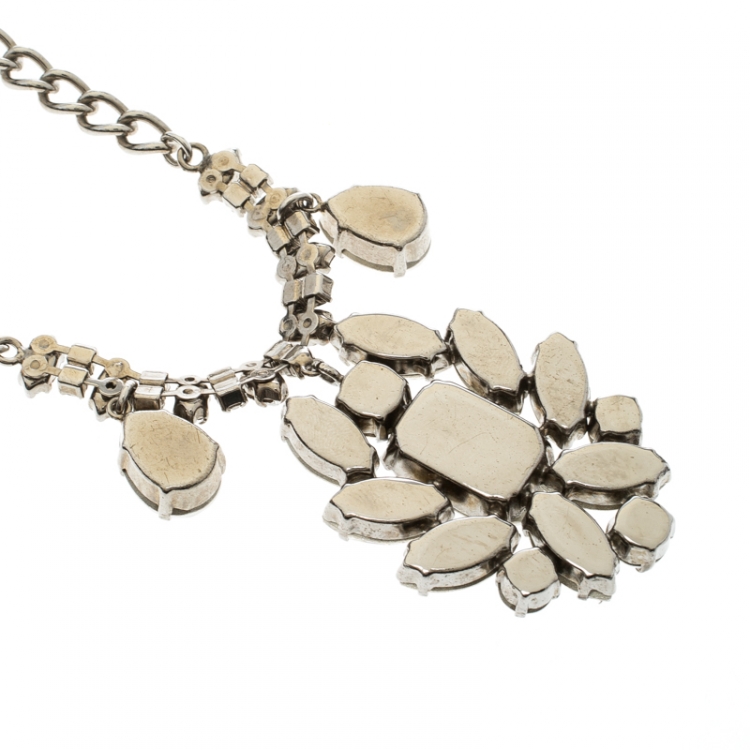 Pre Owned Dolce and Gabbana Flower Crystal Silver Tone Necklace