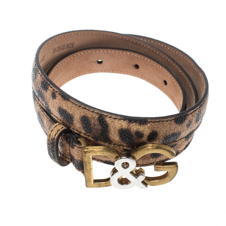 Pre Owned Dolce & Gabbana Brown Leopard Print Leather D&G Buckle Belt 80cm